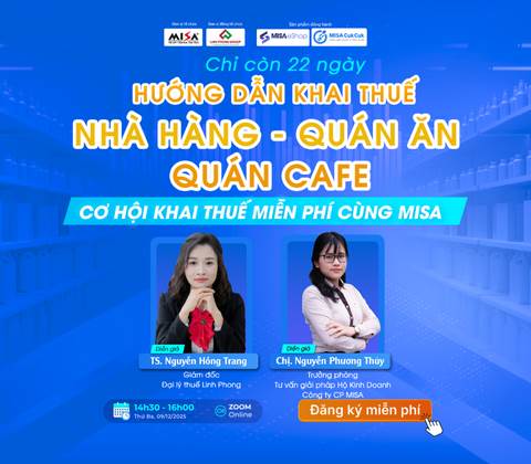[Online Zoom] Chỉ còn 22 ngày : HƯỚNG DẪN KHAI THUẾ CHO NHÀ HÀNG, QUÁN ĂN & CAFE