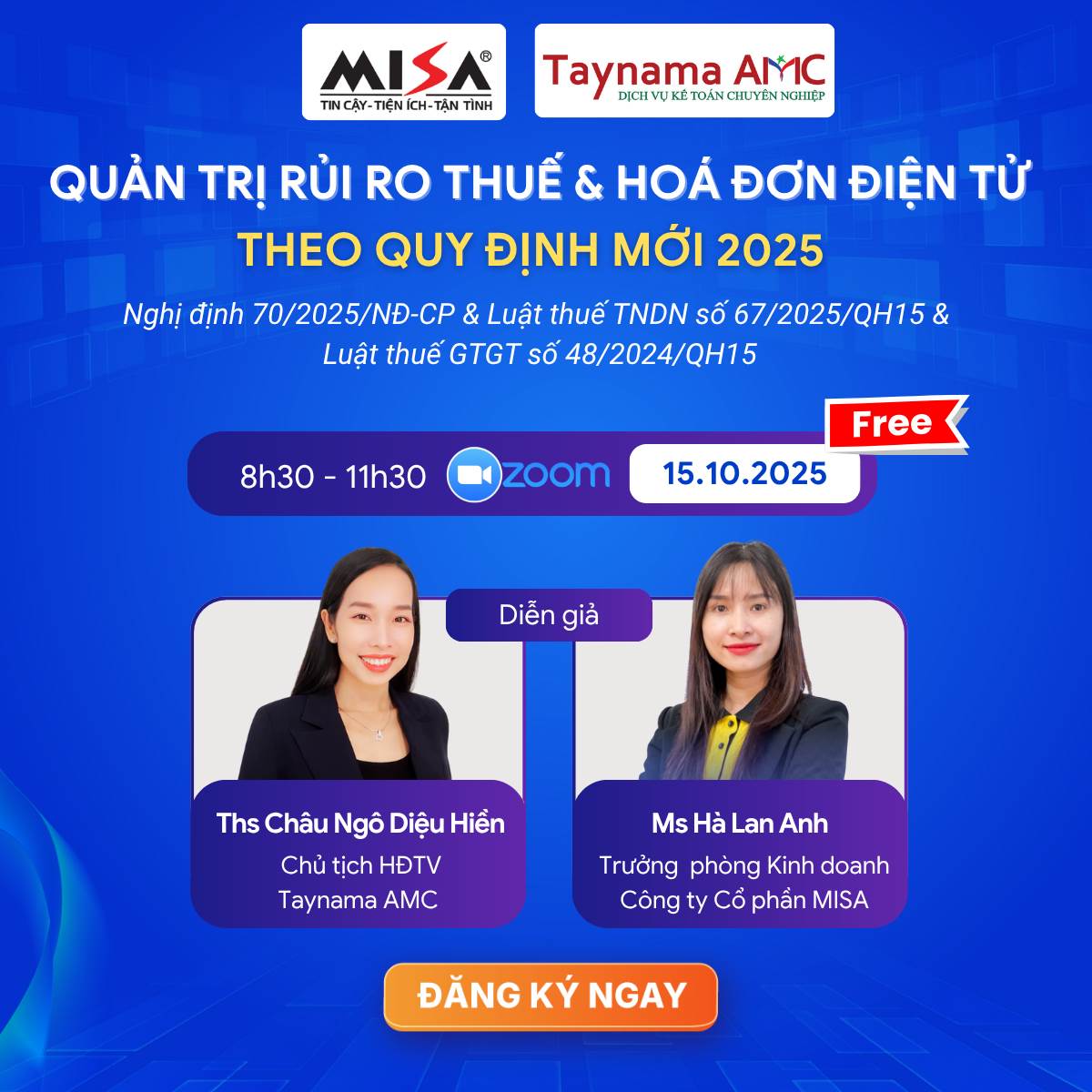 QUẢN TRỊ RỦI RO THUẾ & HÓA ĐƠN ĐIỆN TỬ THEO QUY ĐỊNH MỚI 2025
