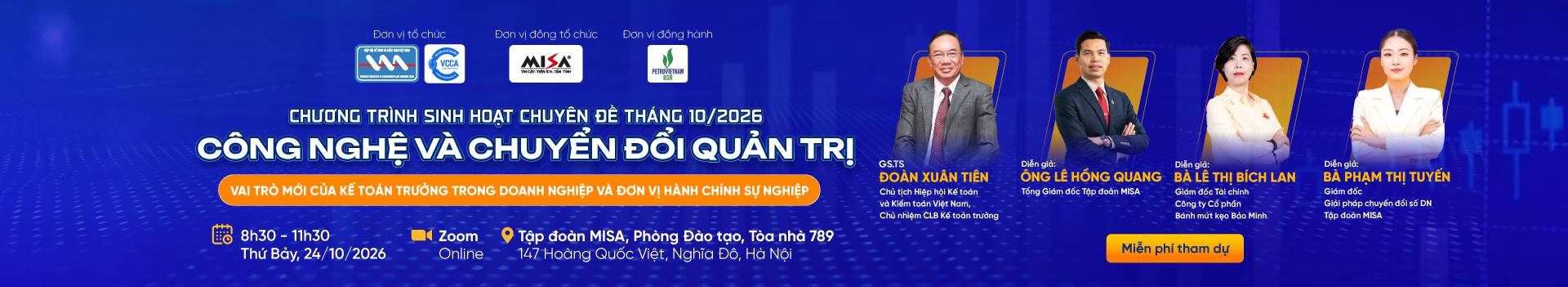 [OFFLINE] CHƯƠNG TRÌNH SINH HOẠT CHUYÊN ĐỀ THÁNG 10/2026 CÔNG NGHỆ VÀ CHUYỂN ĐỔI QUẢN TRỊ - VAI TRÒ MỚI CỦA KẾ TOÁN TRƯỞNG TRONG DN VÀ ĐƠN VỊ HCSN 