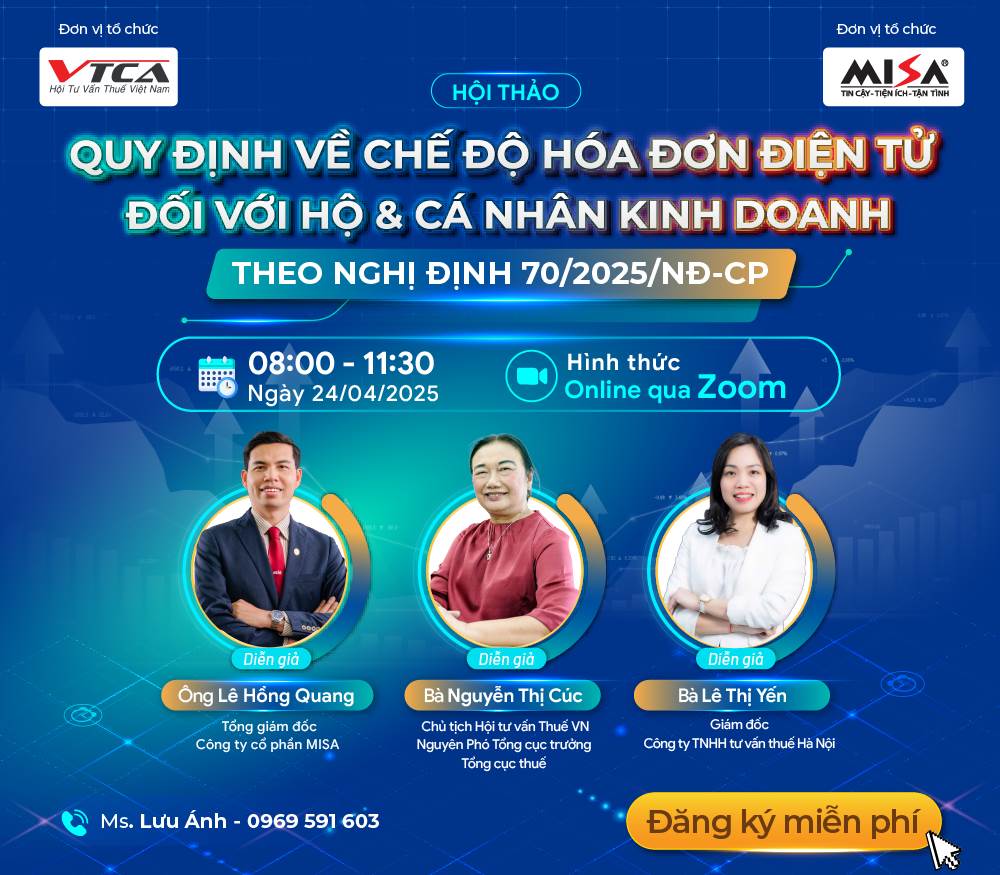 [Webinar] QUY ĐỊNH VỀ CHẾ ĐỘ HÓA ĐƠN ĐIỆN TỬ ĐỐI VỚI HỘ VÀ CÁ NHÂN KINH DOANH THEO NGHỊ ĐỊNH 70/2025/NĐ-CP